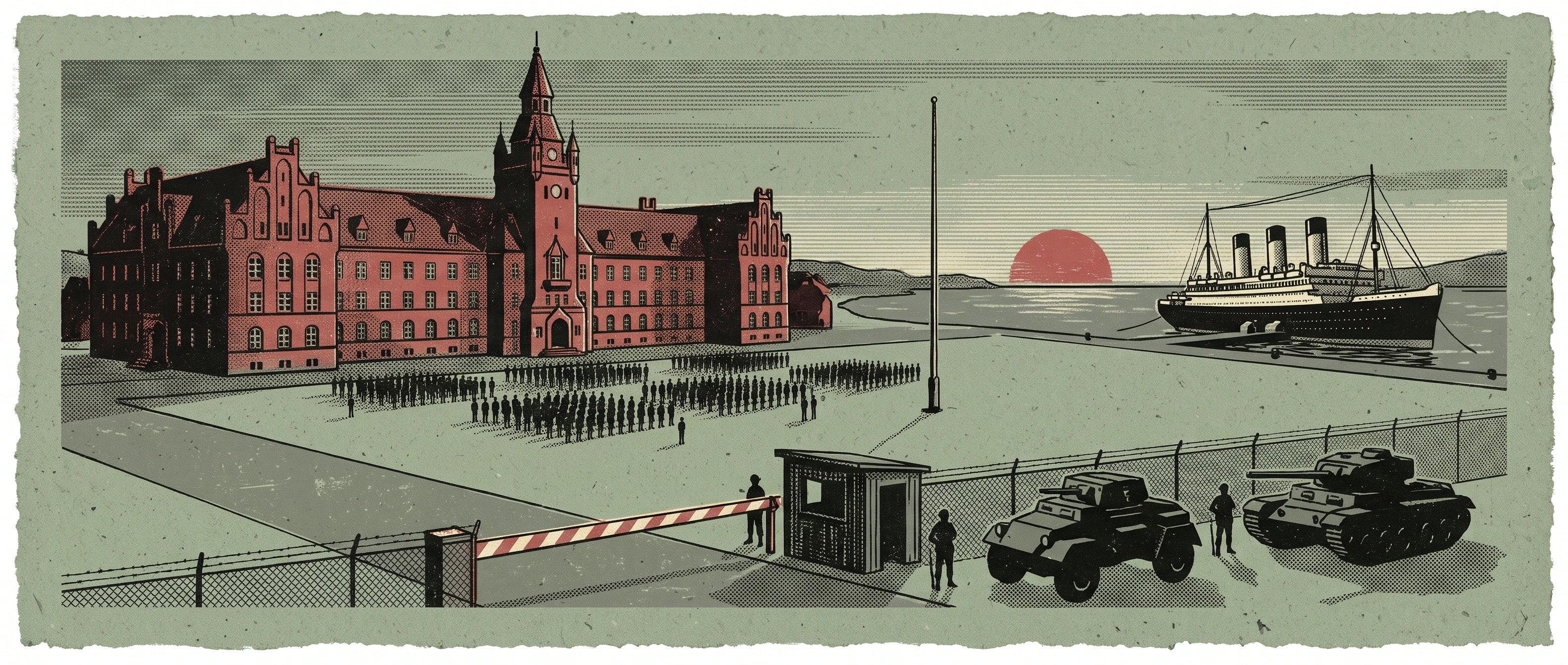 A naval academy, a checkpoint, armoured cars.